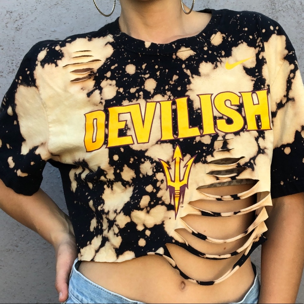 Nike ASU Devilish acid wash distress crop T-shirt